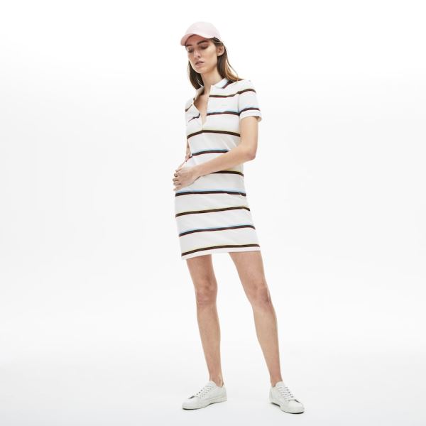 Lacoste Stretch Cotton Polo Dress - Šaty Dámské Bílé | CZ-vrbGDb